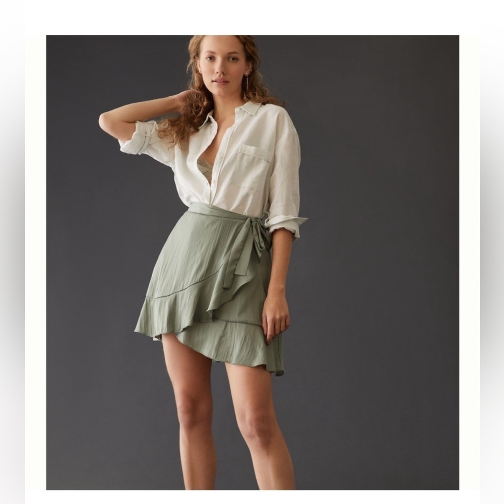 Maeve Anthropologie Ruffle Mini Skirt Moss Green Size XXS preloved - Picture 4 of 13